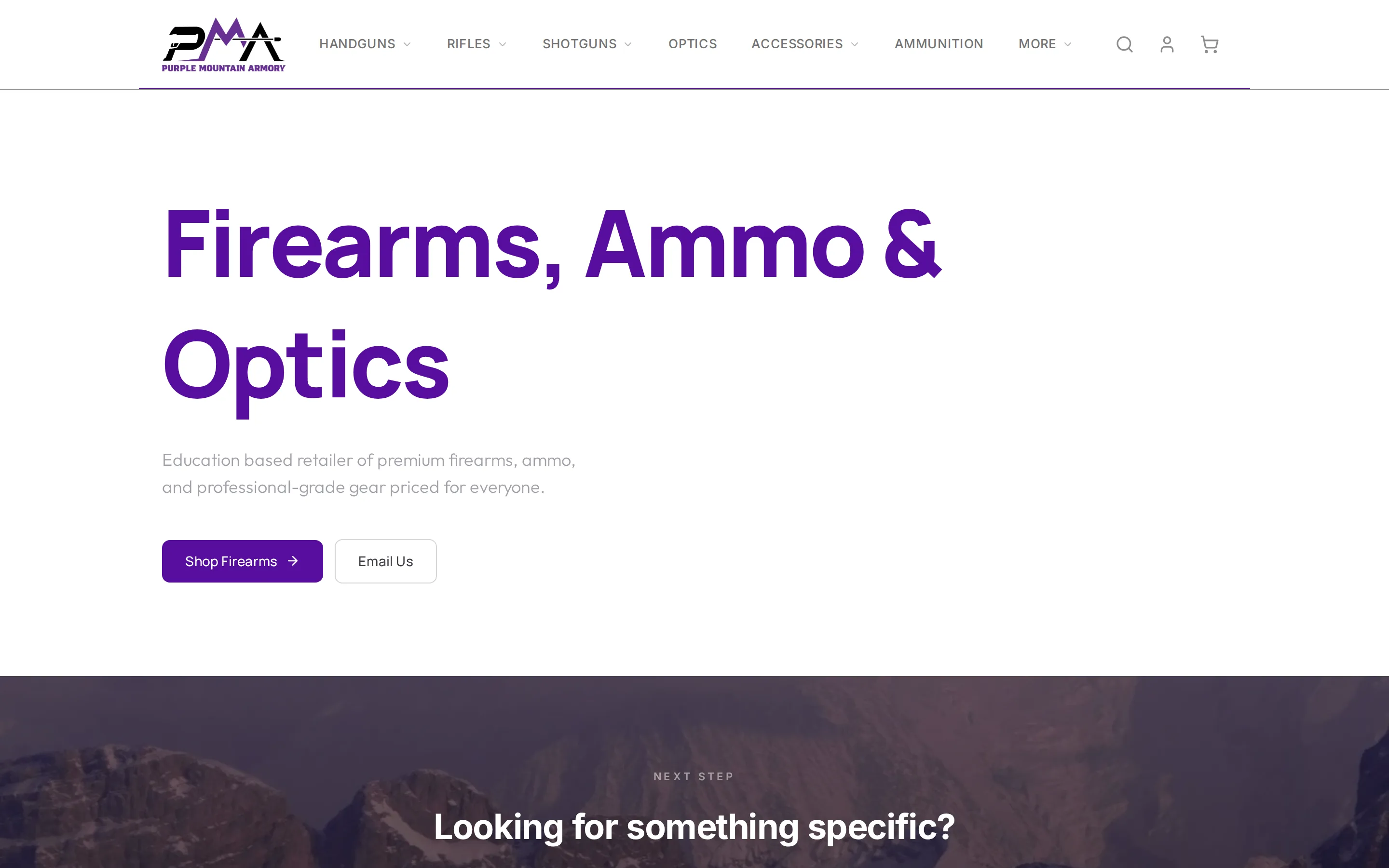 Purple Mountain Armory homepage at purplemtnarmory.com